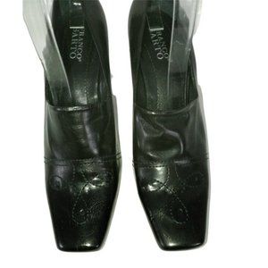 Franco Sarto Shoes, Square Toe, Black Vegan Leather, Stitching Design, High Heel